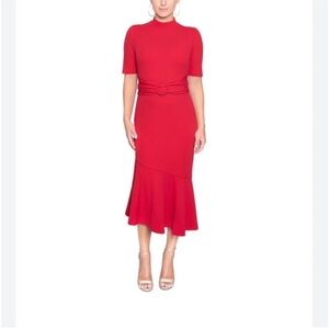 Red Sheath Midi Dress Mock Neck Size SP